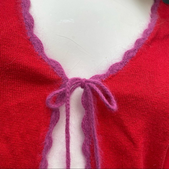 Vintage Anni Kuan Flirty Red Cardigan Sweater Silk/Cashmere with Angora Trim - Picture 2 of 9